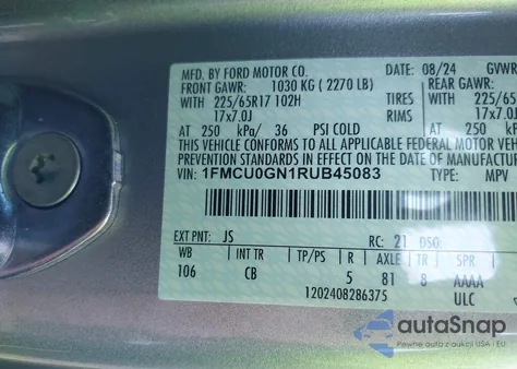 2024 Ford Escape Active из США, поврежденный, VIN 1FMCU0GN1RUB45083